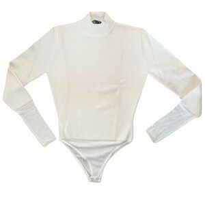 CLAUDE MONTANA White Knit Long Sleeve Bodysuit